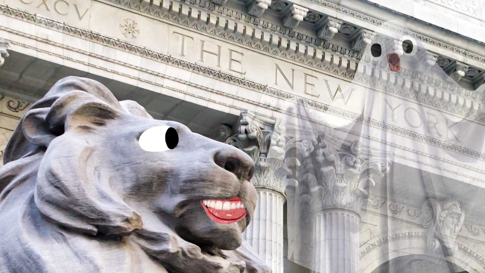 A ghost outside of the New York Public Library 