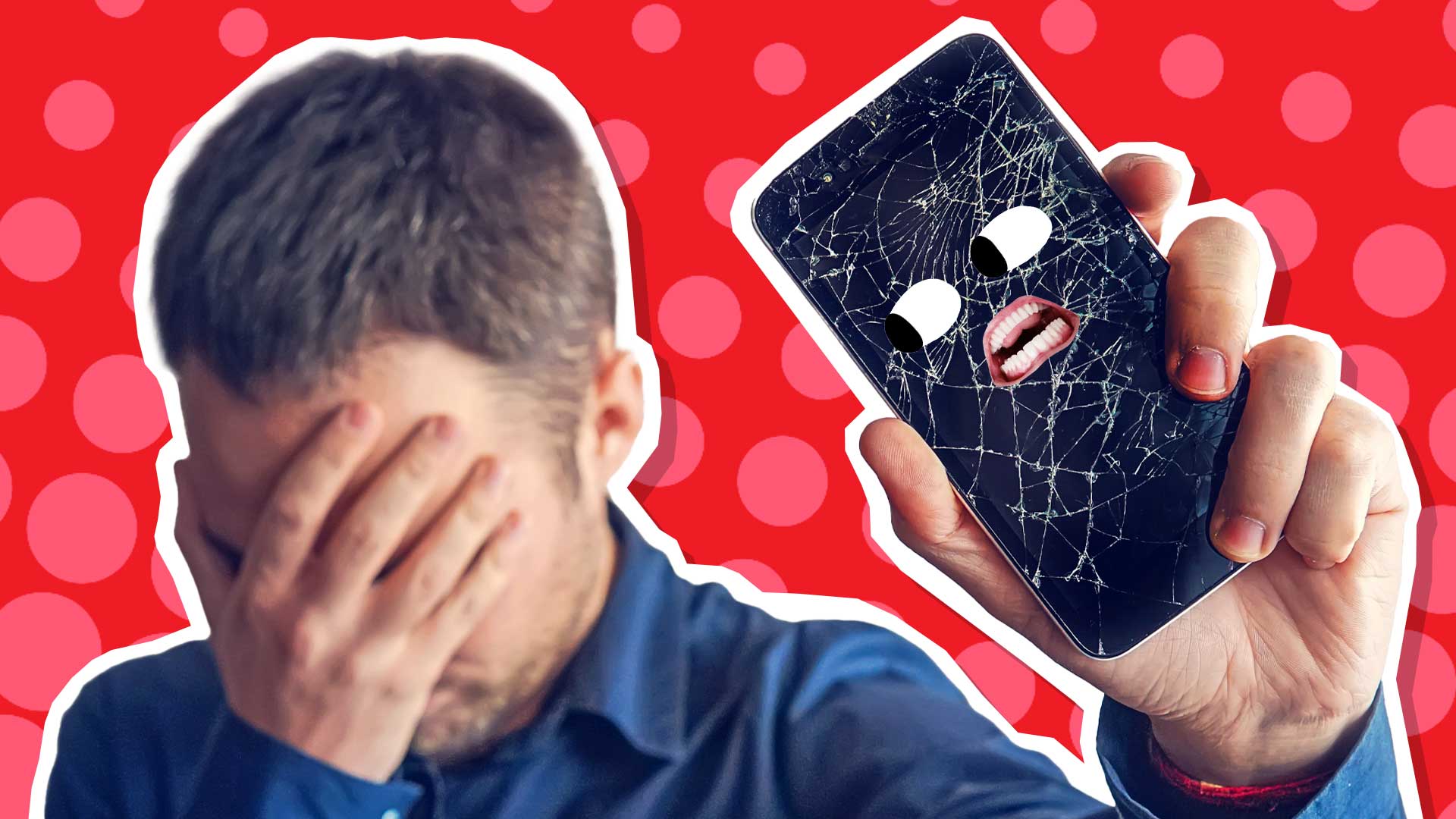 A man holding a broken smartphone