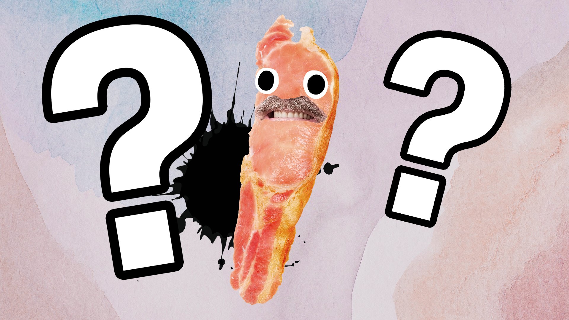 Bacon Dad surrounded by question marks