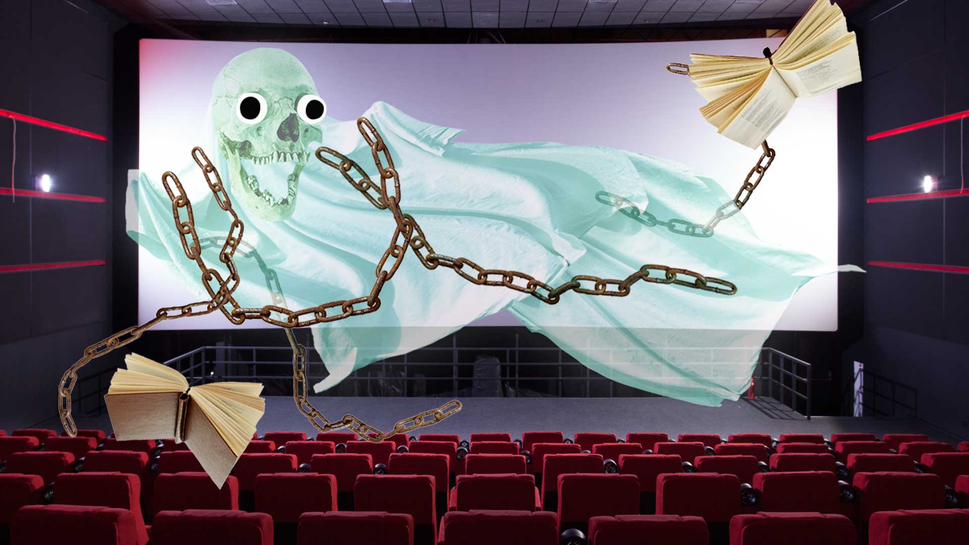 A ghost floating through a cinema