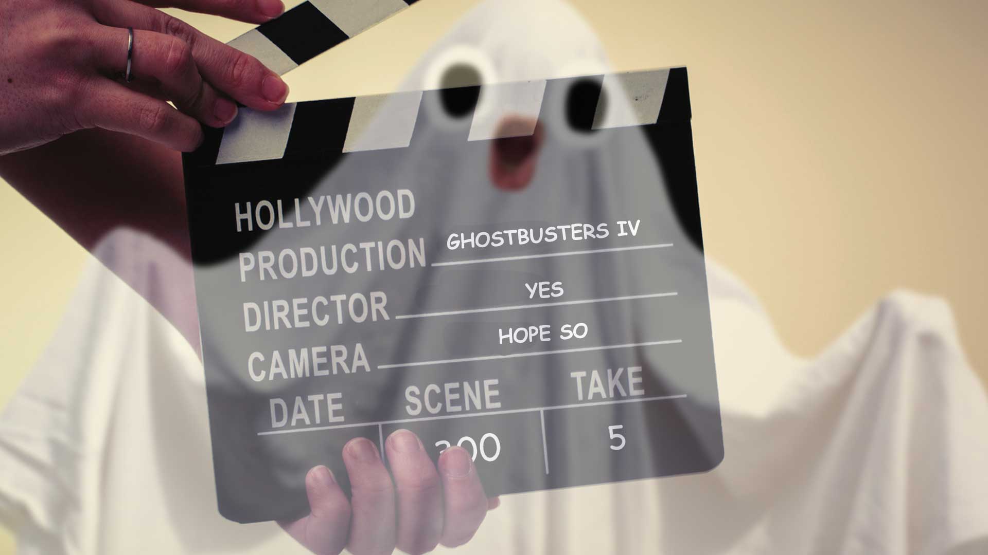 A Ghostbusters movie clapperboard