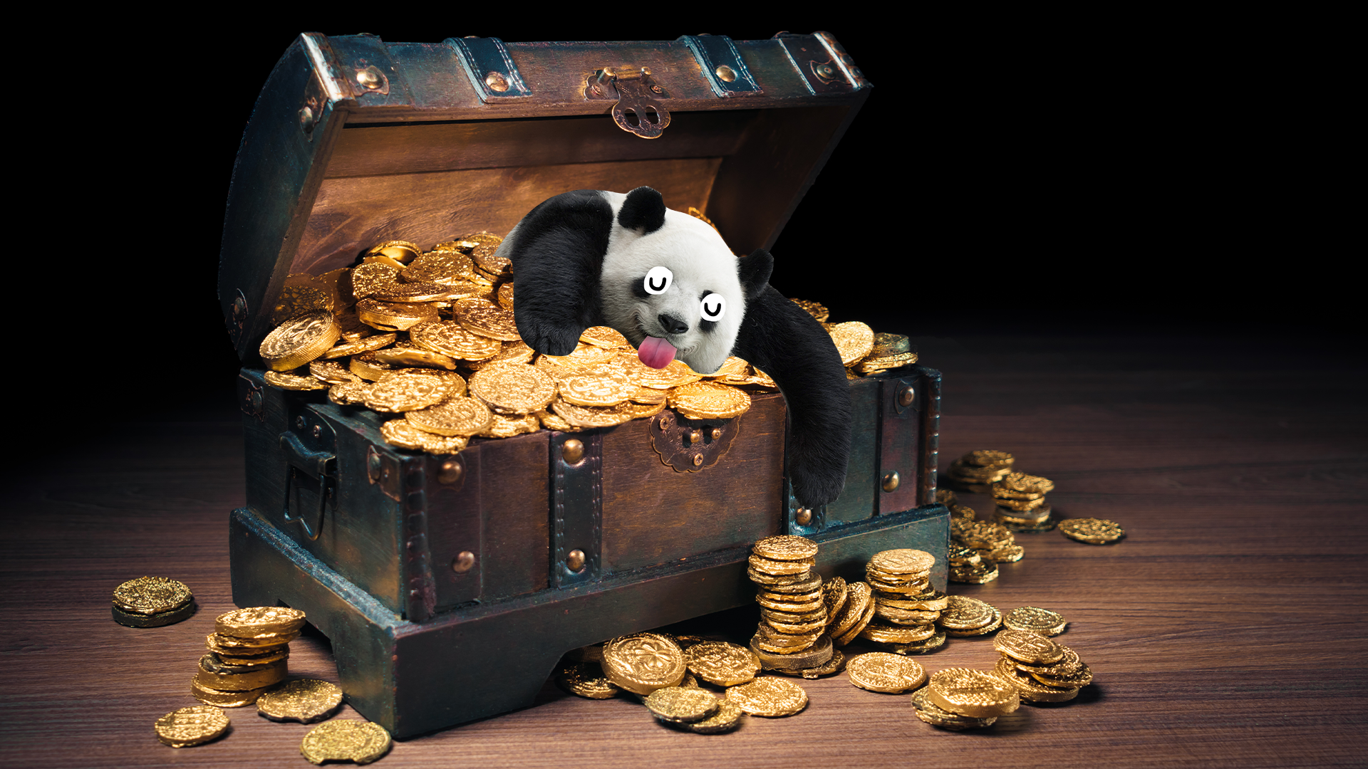 Derpy panda in a pile of gold