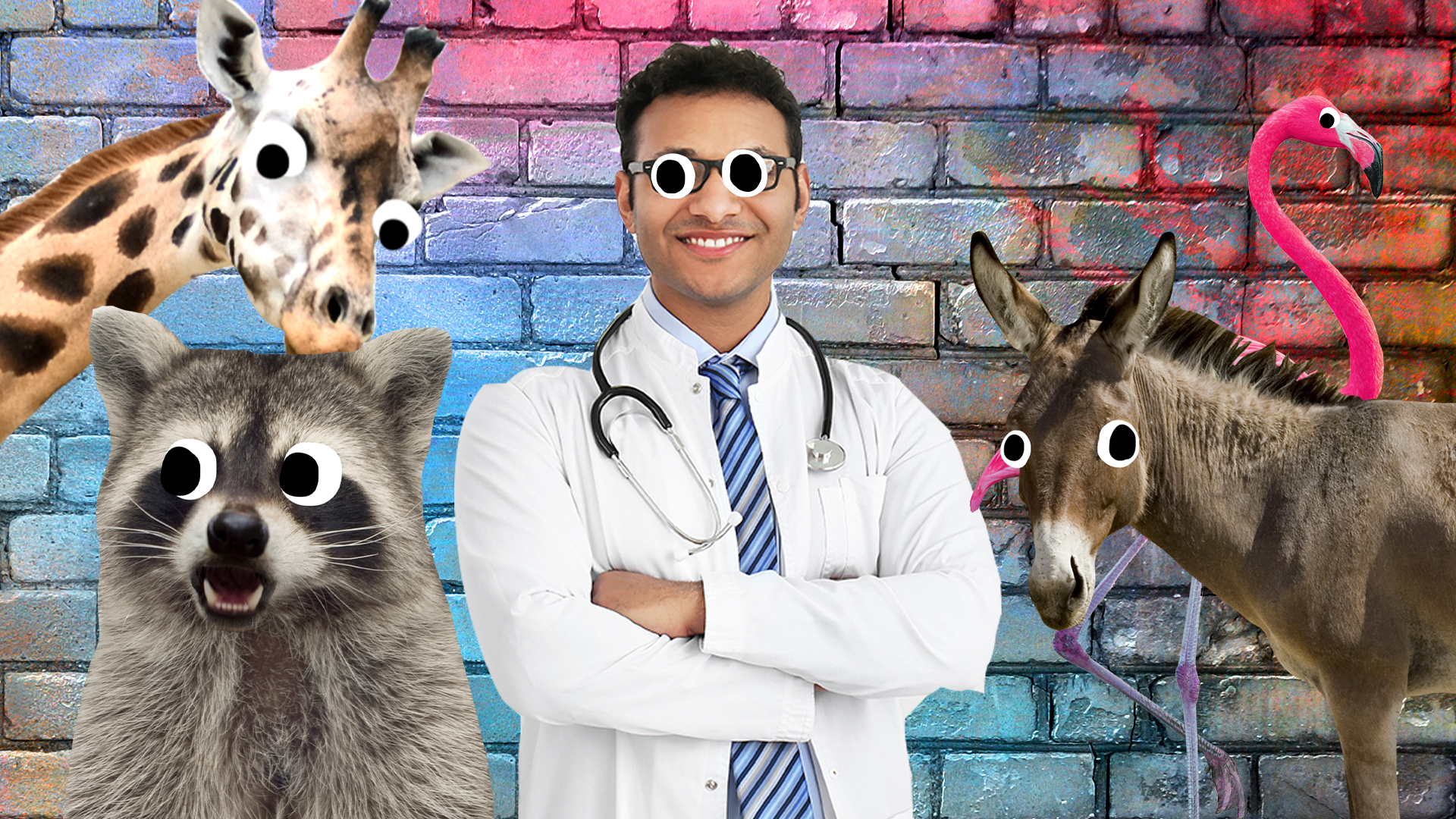 Doctor surrounded by Beano animals