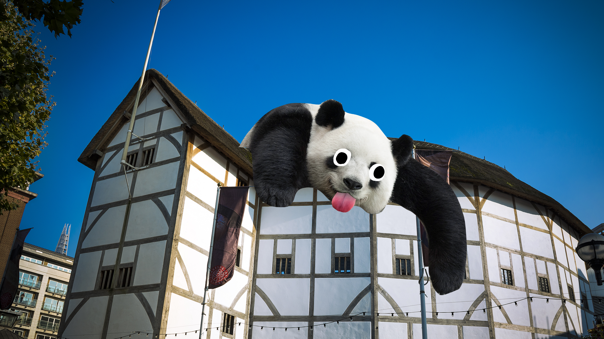 Globe theatre with giant derpy panda