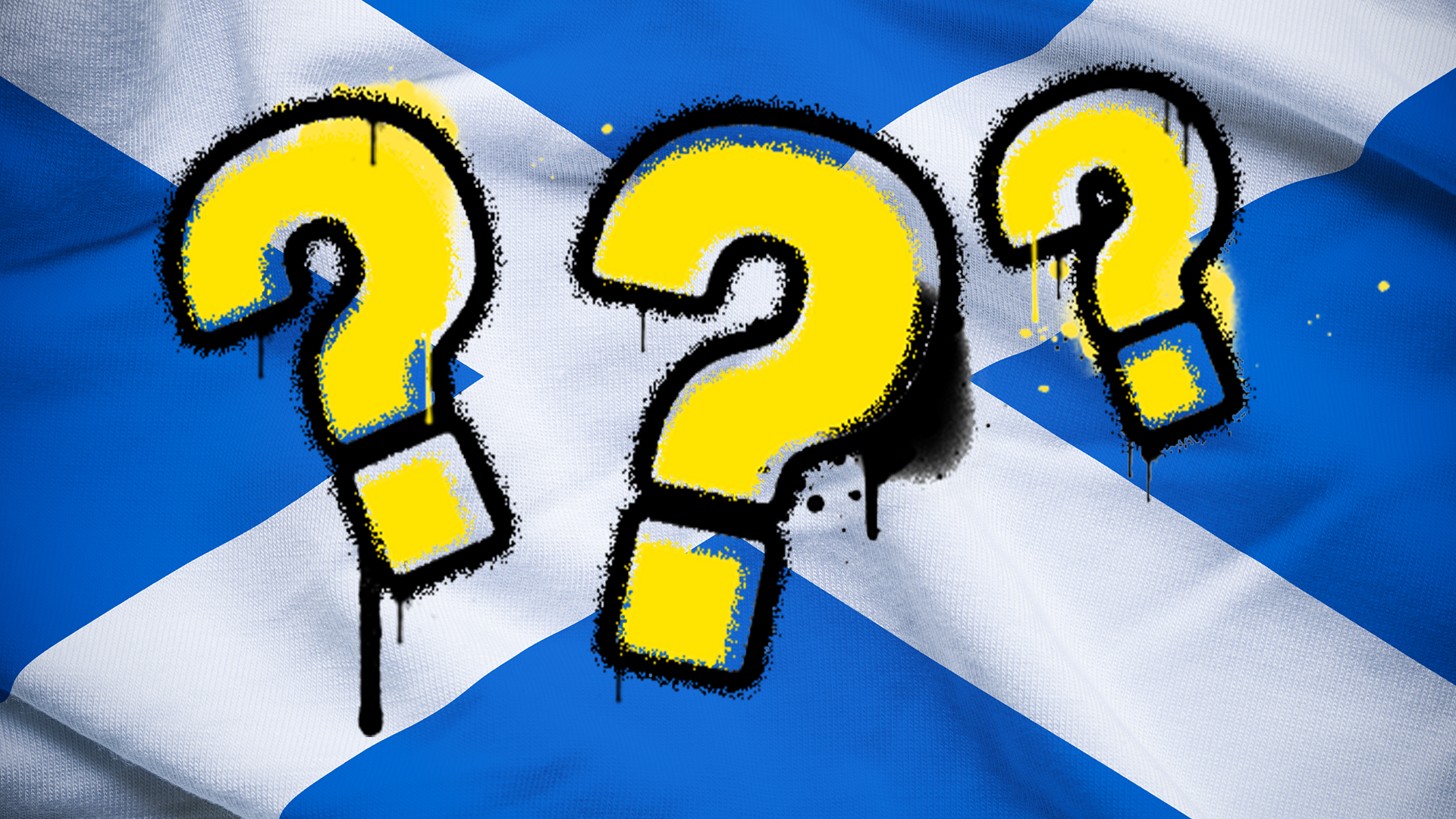 Question marks on a Scottish flag