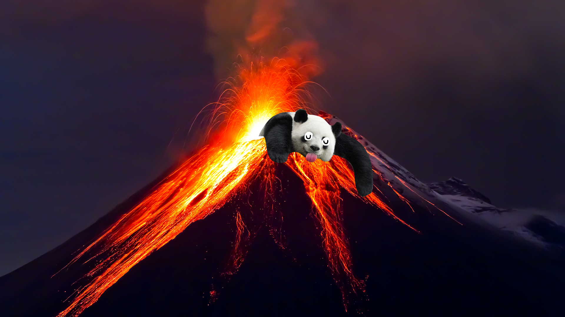 Derpy panda popping out of volcano