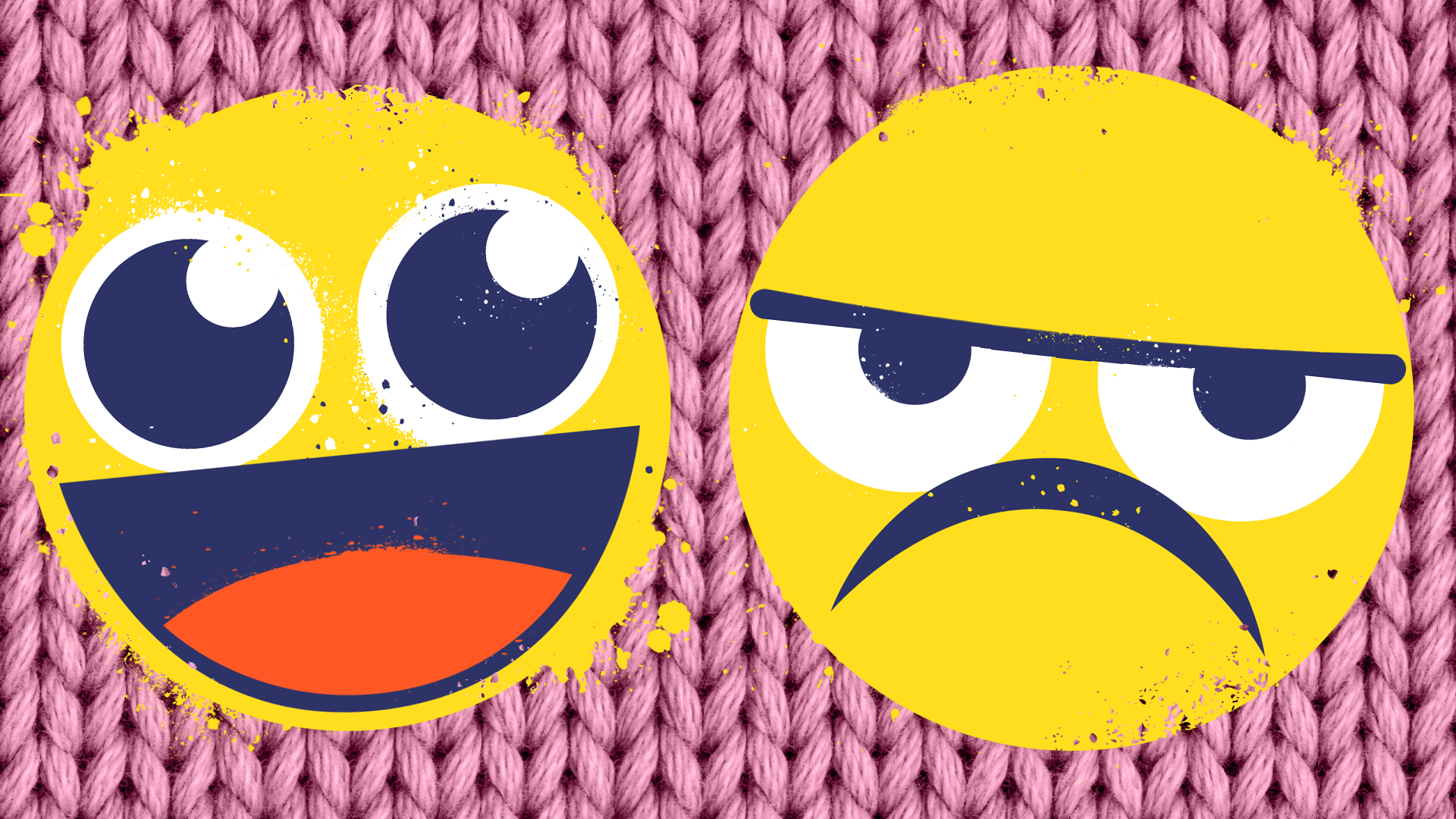 Emojis on knitted background
