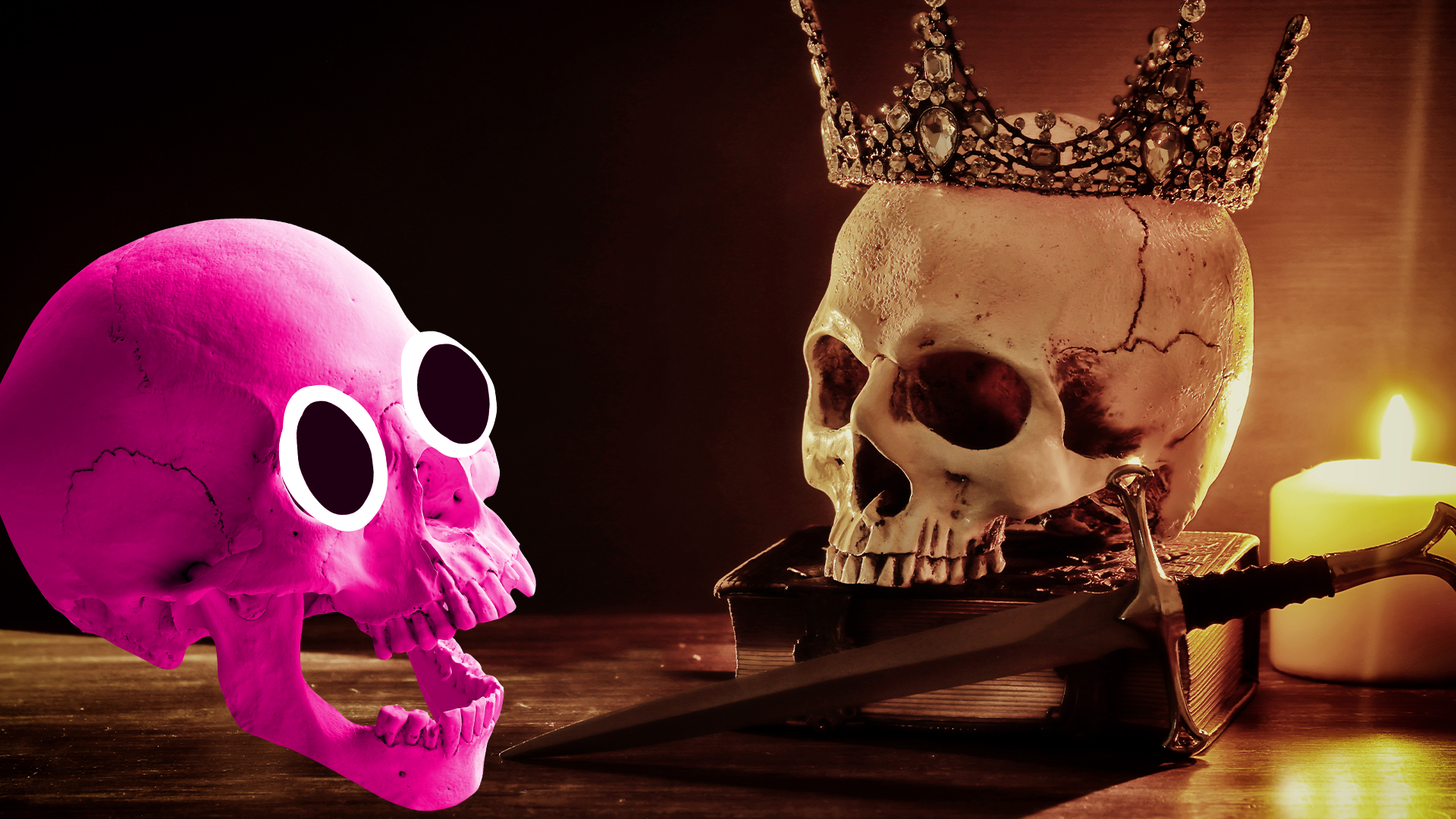 Beano skull with Shakespearian skull