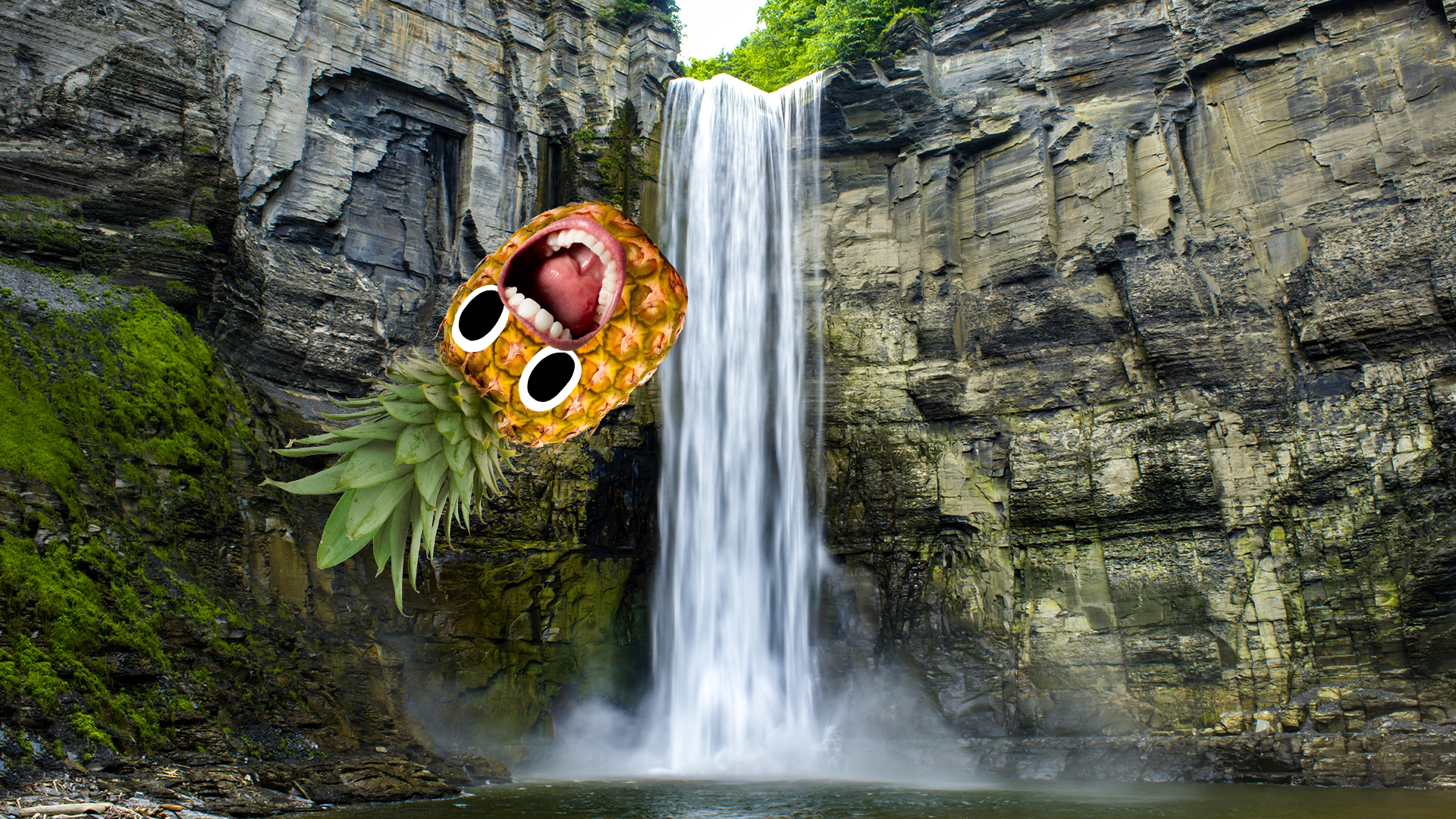 Pineapple falling down a waterfall