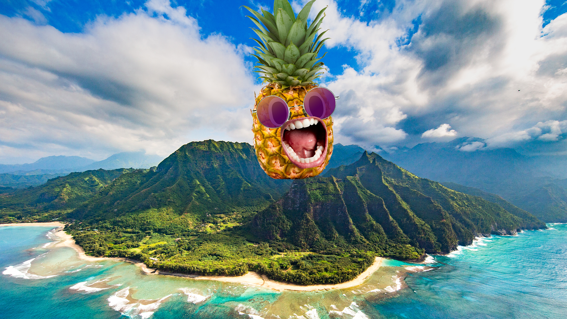 Screaming Beano pineapple on top of a Hawaiian mountain