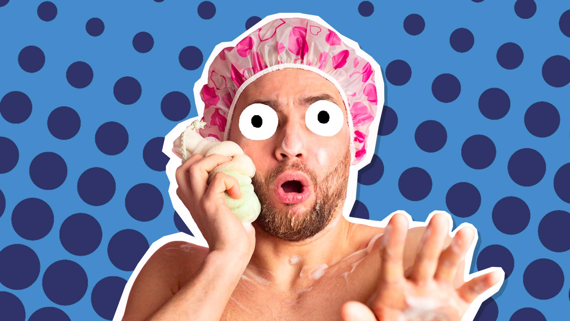 A man in a shower cap
