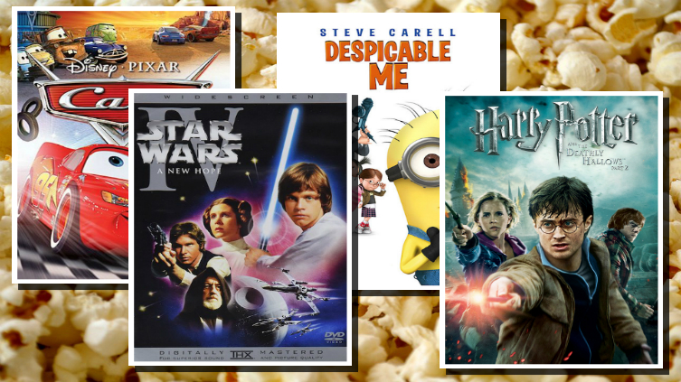 Cars Star Wars Despicable Me and Harry Potter DVD covers