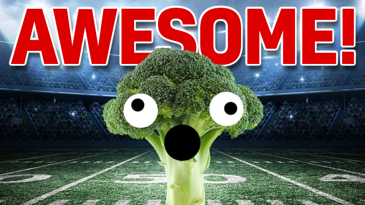 Awesome broccoli celebrates your win in a giant football stadium