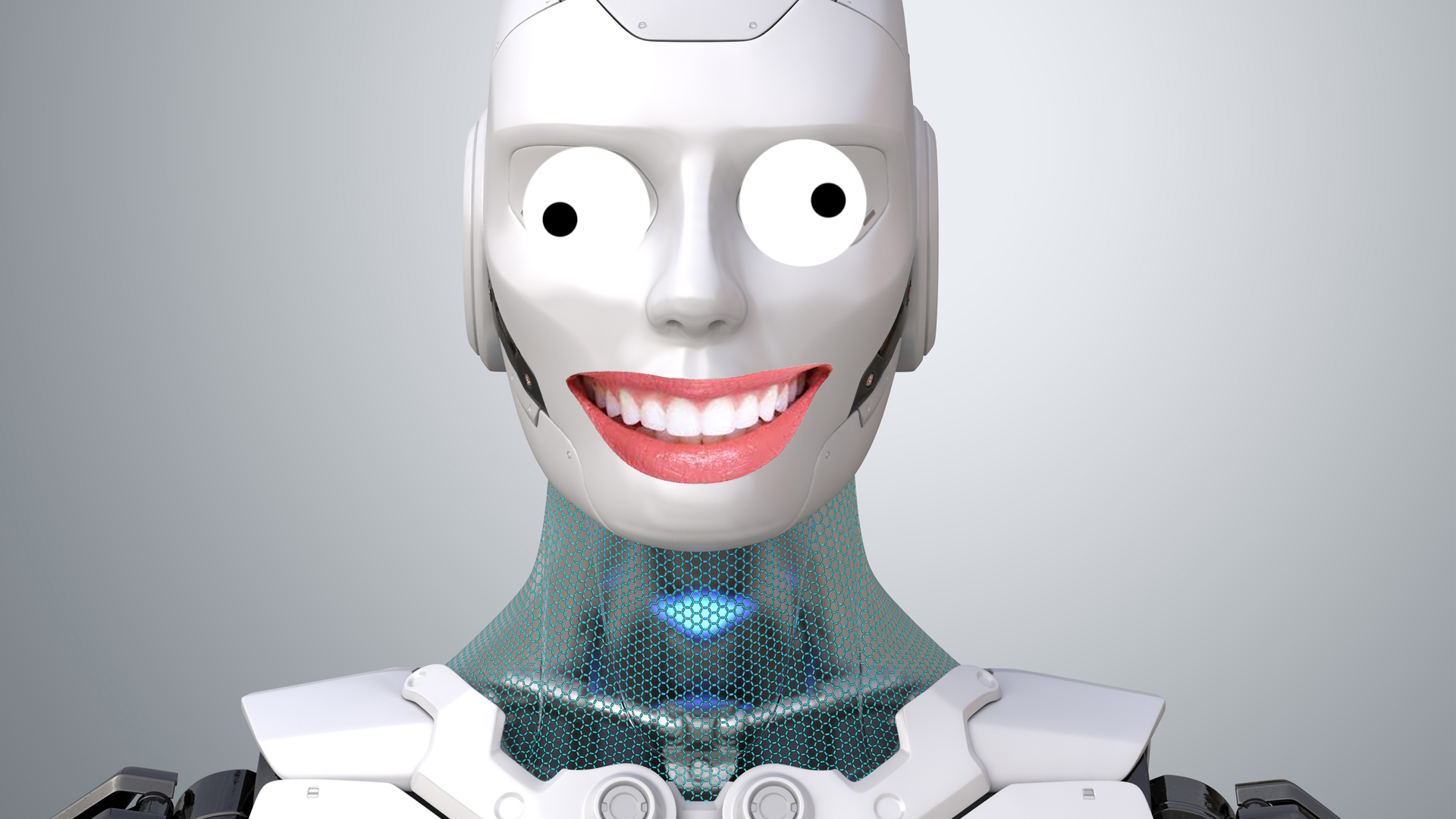 A robot with a odd grin