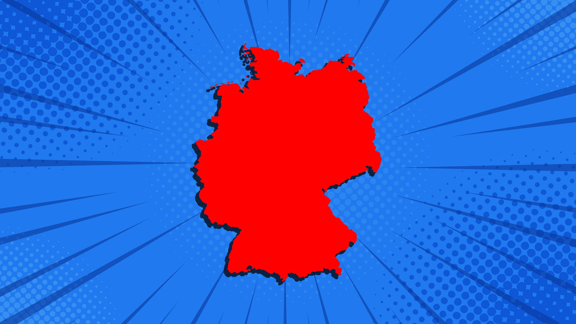 An outline of Germany on a map with a blue comic style background
