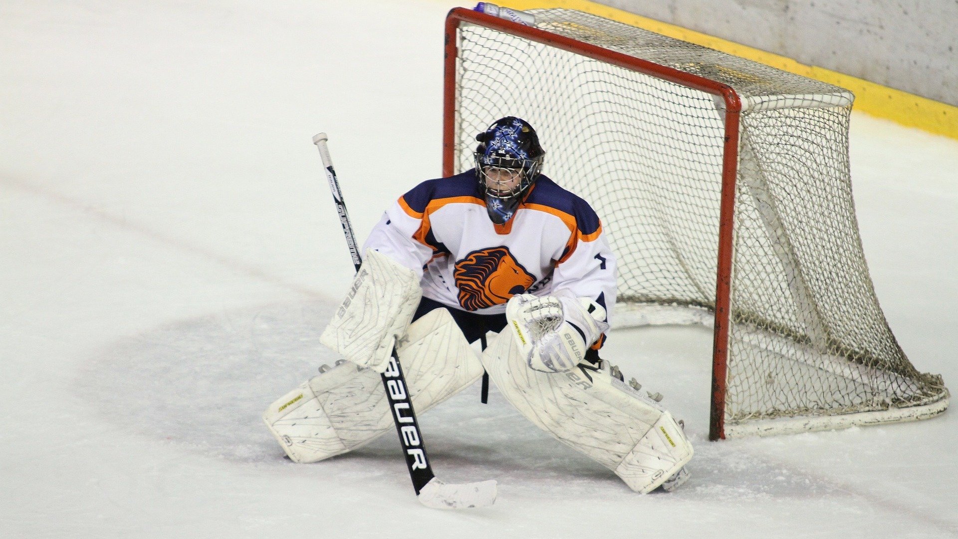 An ice hockey goalie