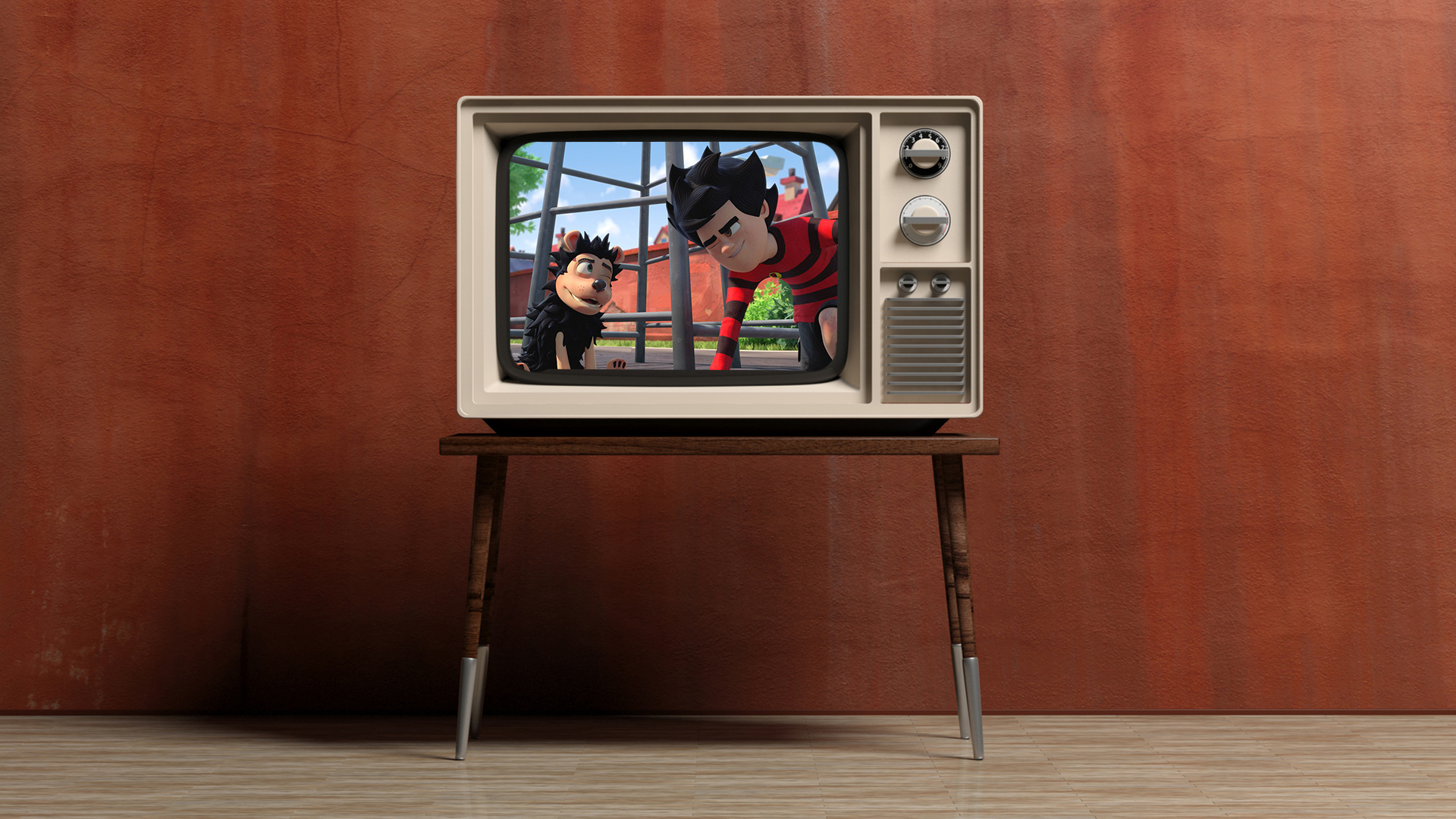 A TV showing Dennis and Gnasher Unleashed