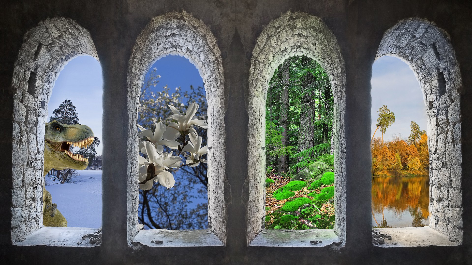 Four windows depicting the four seasons