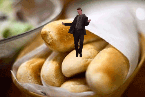Chandler Bing dancing on bread