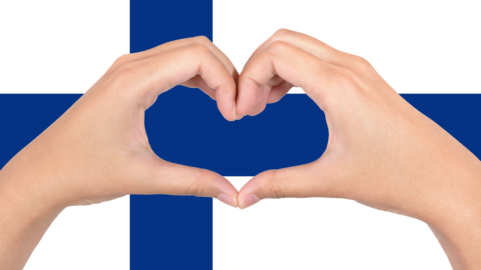 A Finnish flag and a pair of hands making a heart shape