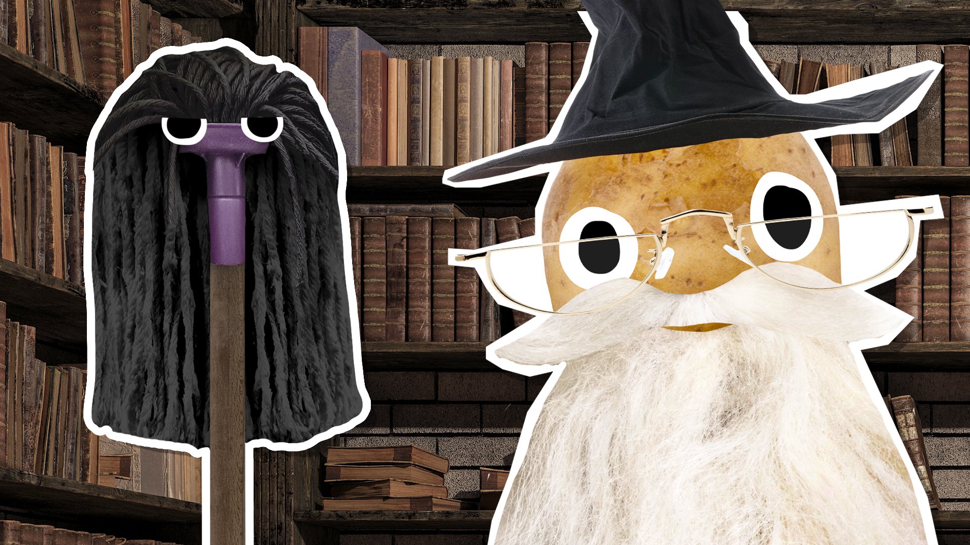 Snape and Dumbledore in a school library