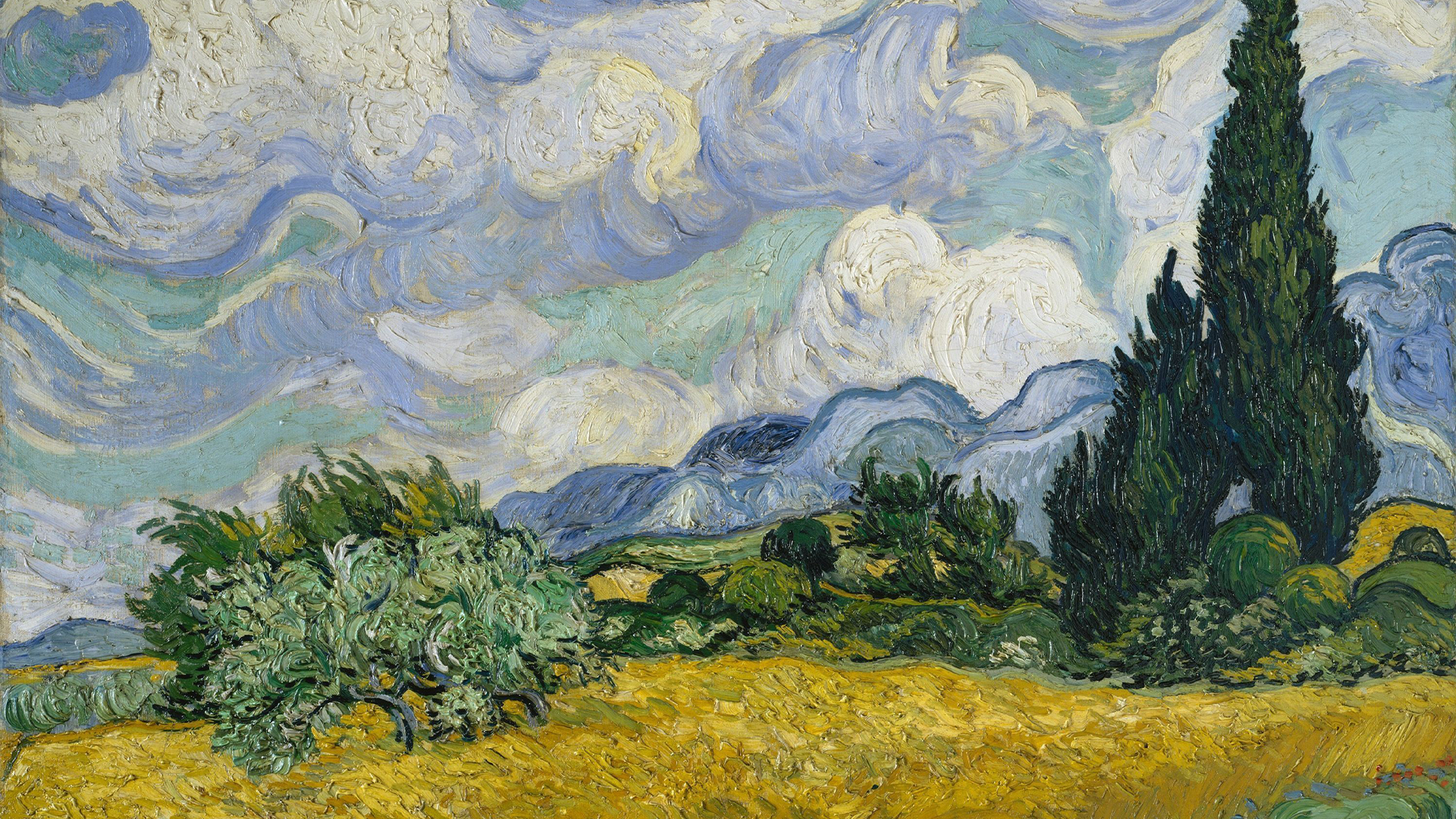 A Wheatfield with Cypresses by Vincent Van Gogh 