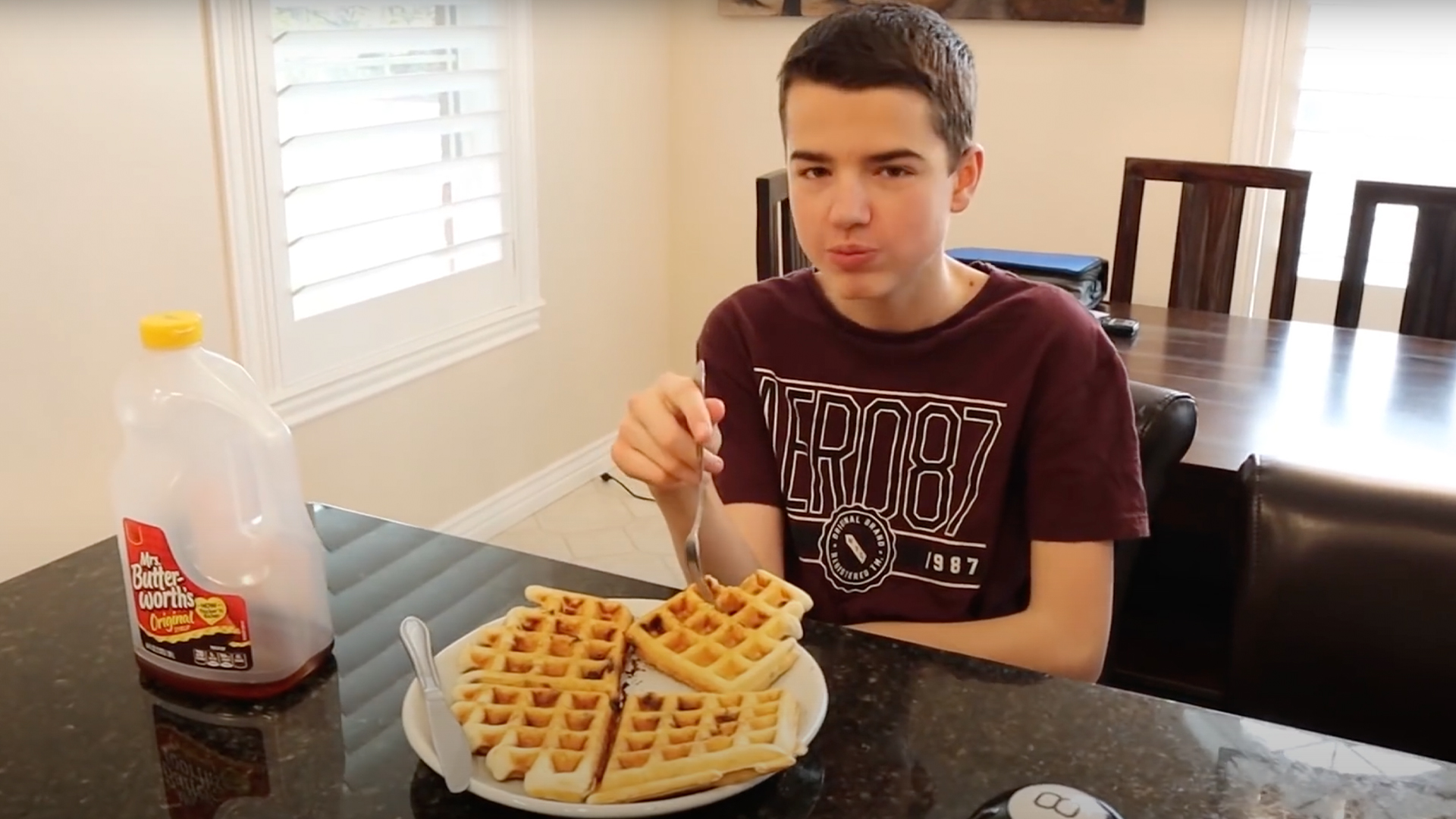 Ty eating waffles