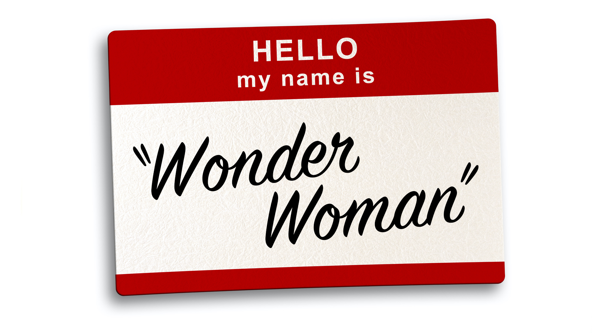 A name tag which reads 'Wonder Woman'