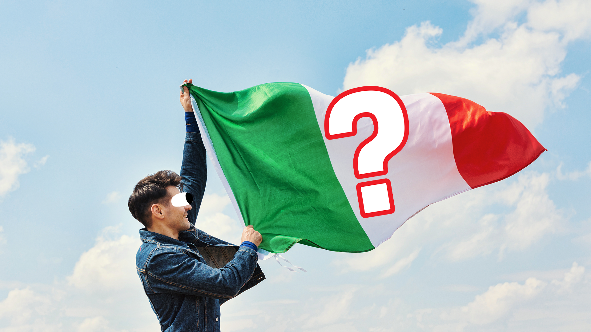 Man with Italy flag and question mark