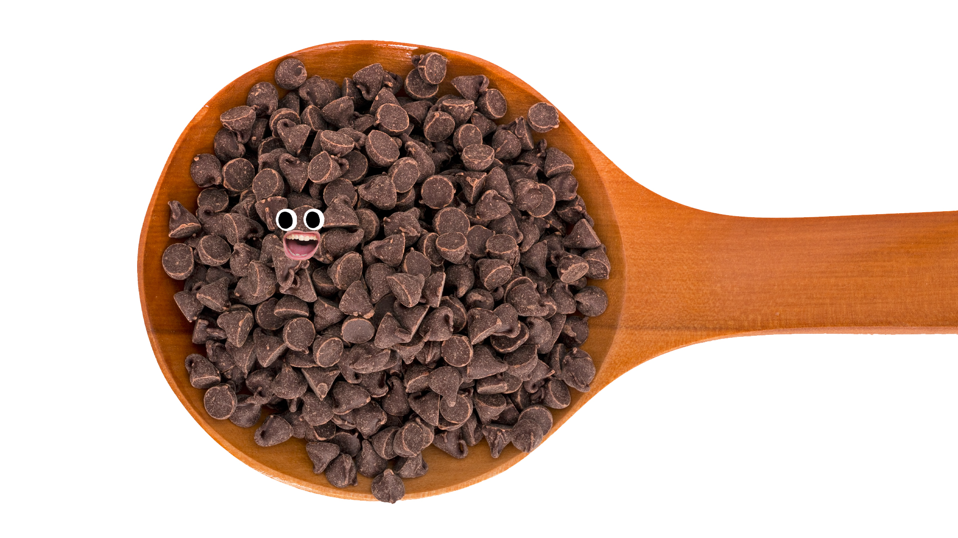A wooden spoon full of choc chips