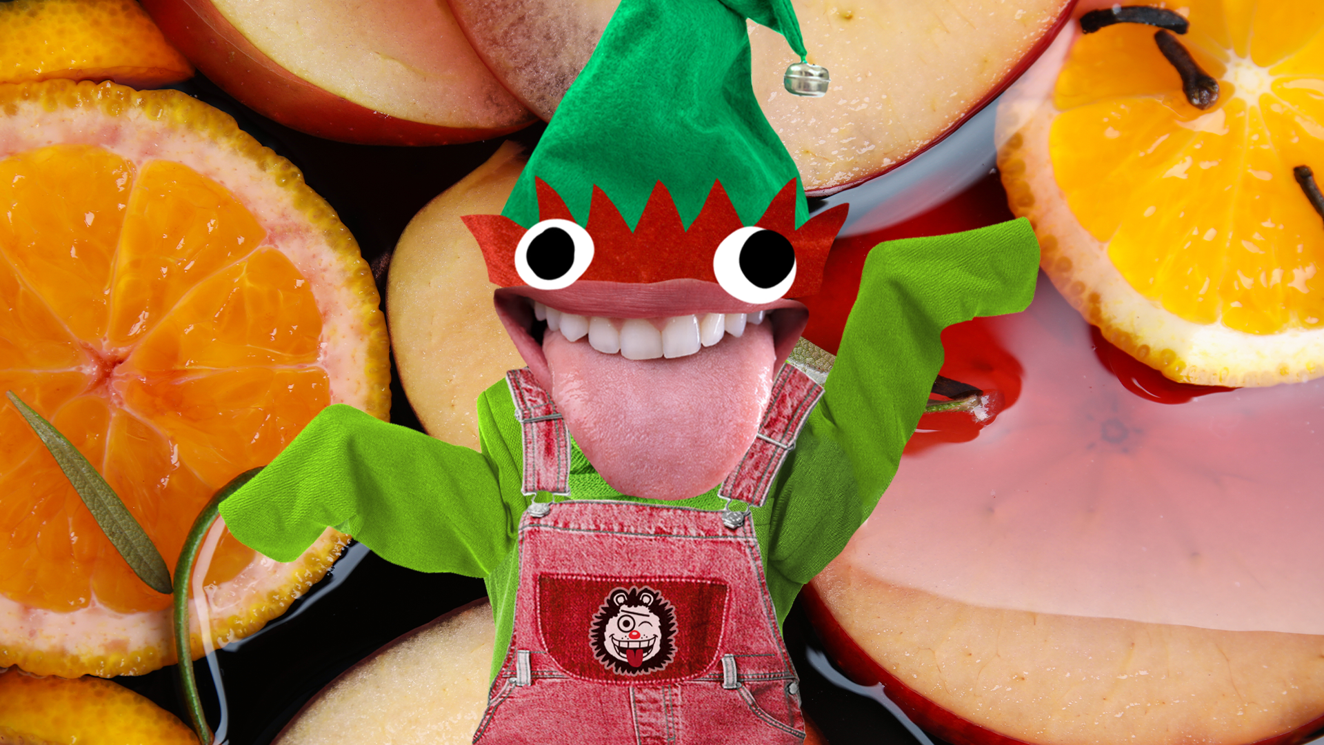 Beano elf on fruit punch background