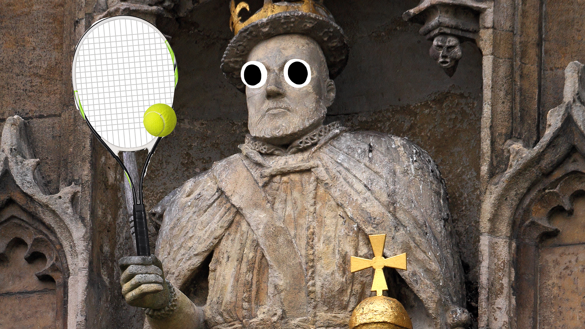 Henry VIII statue with tennis racket