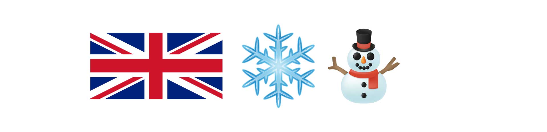 A GB flag, snowflake and a snowman