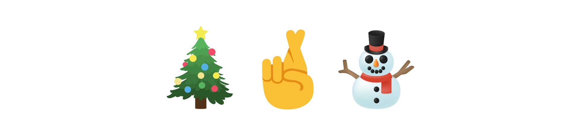 A Christmas tree, fingers crossed emoji and a snowman