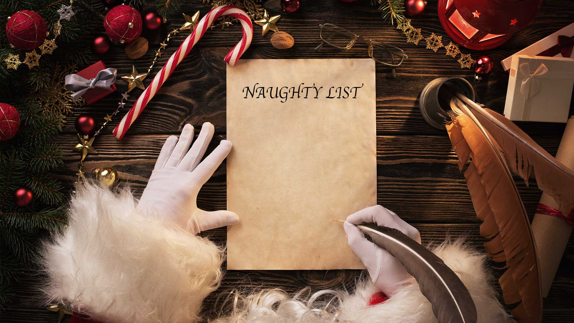 Santa preparing his list of naughty and nice kids
