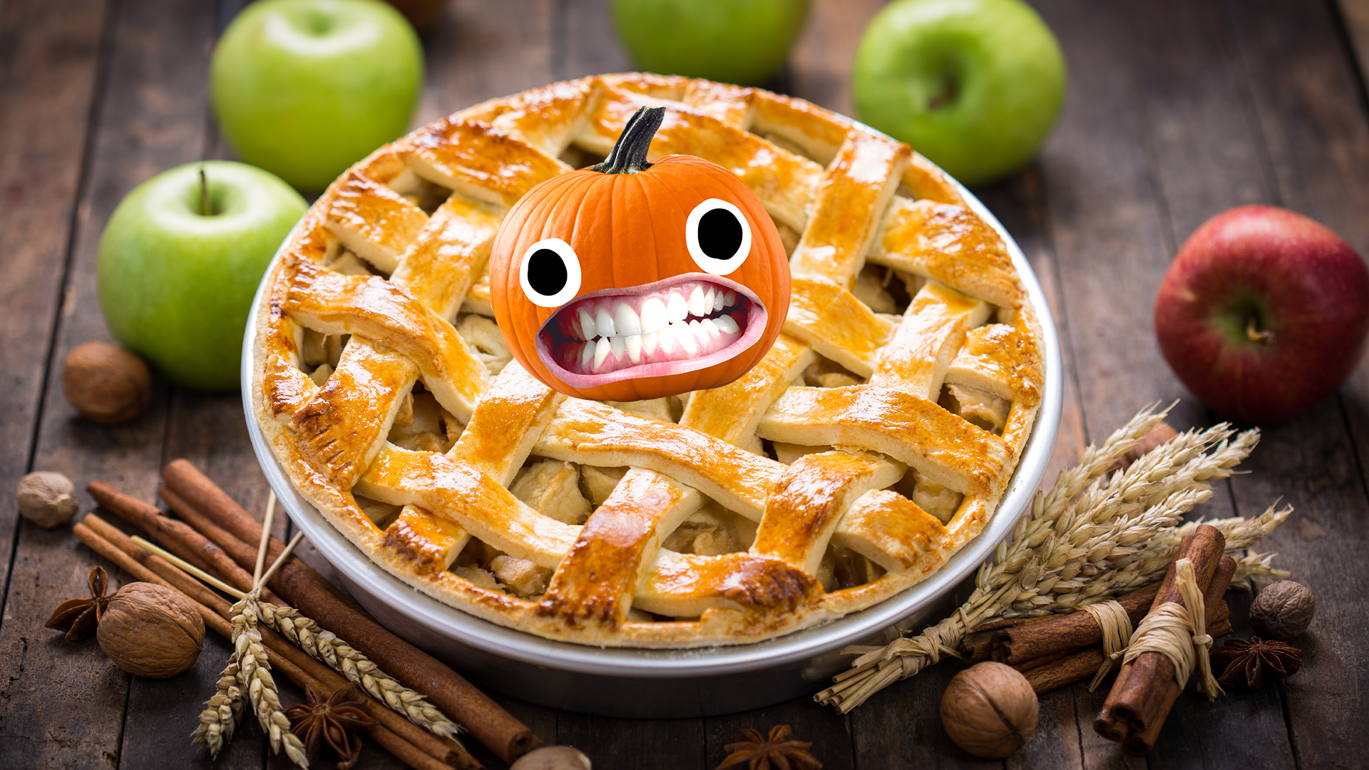 Apple pie with beano pumpkin on top