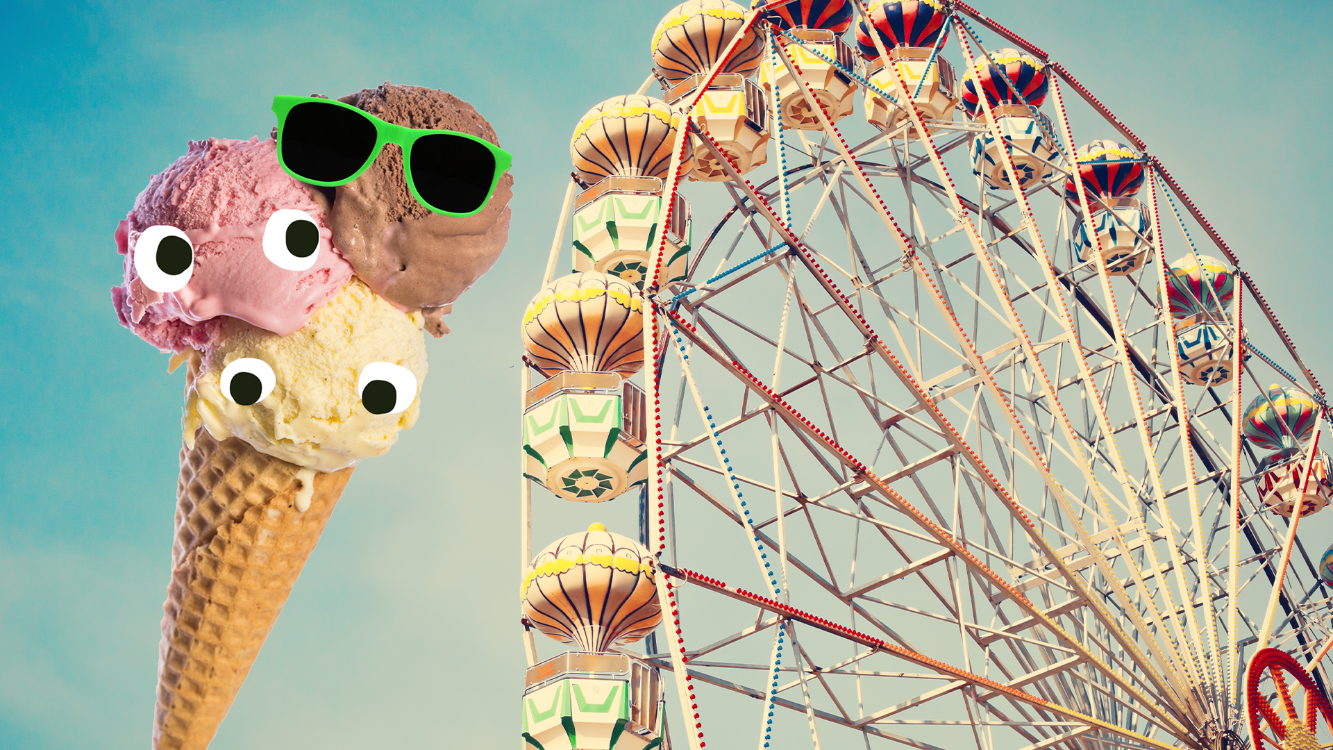 Ferris wheel and ice cream with faces