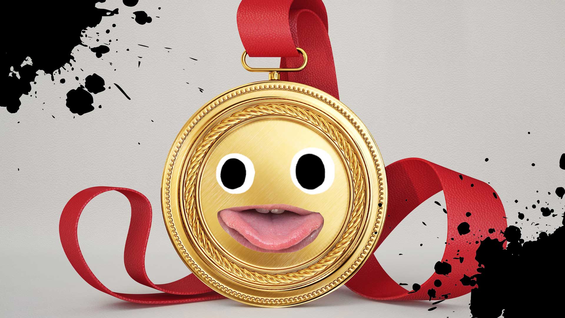 A cheeky gold medal surrounded by splats