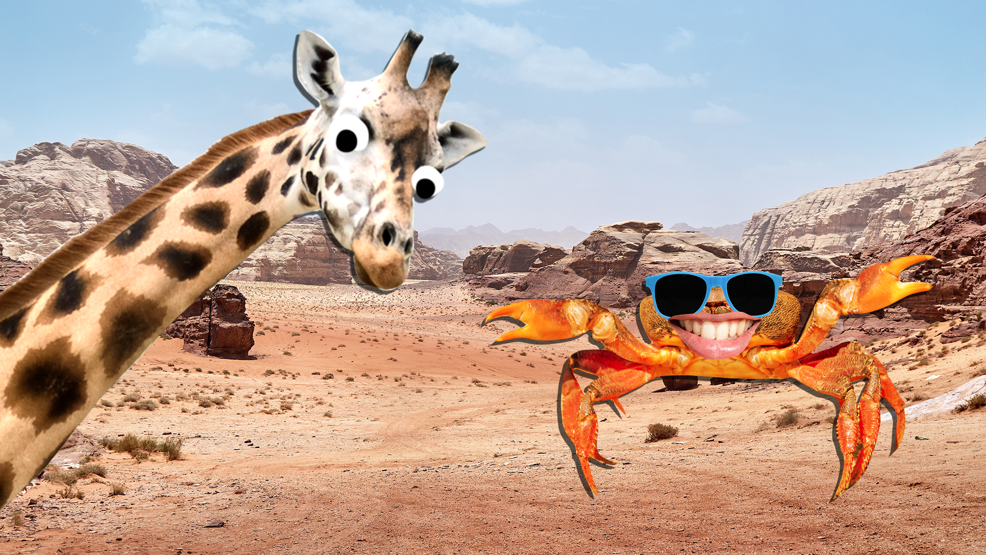Crab and giraffe in the desert