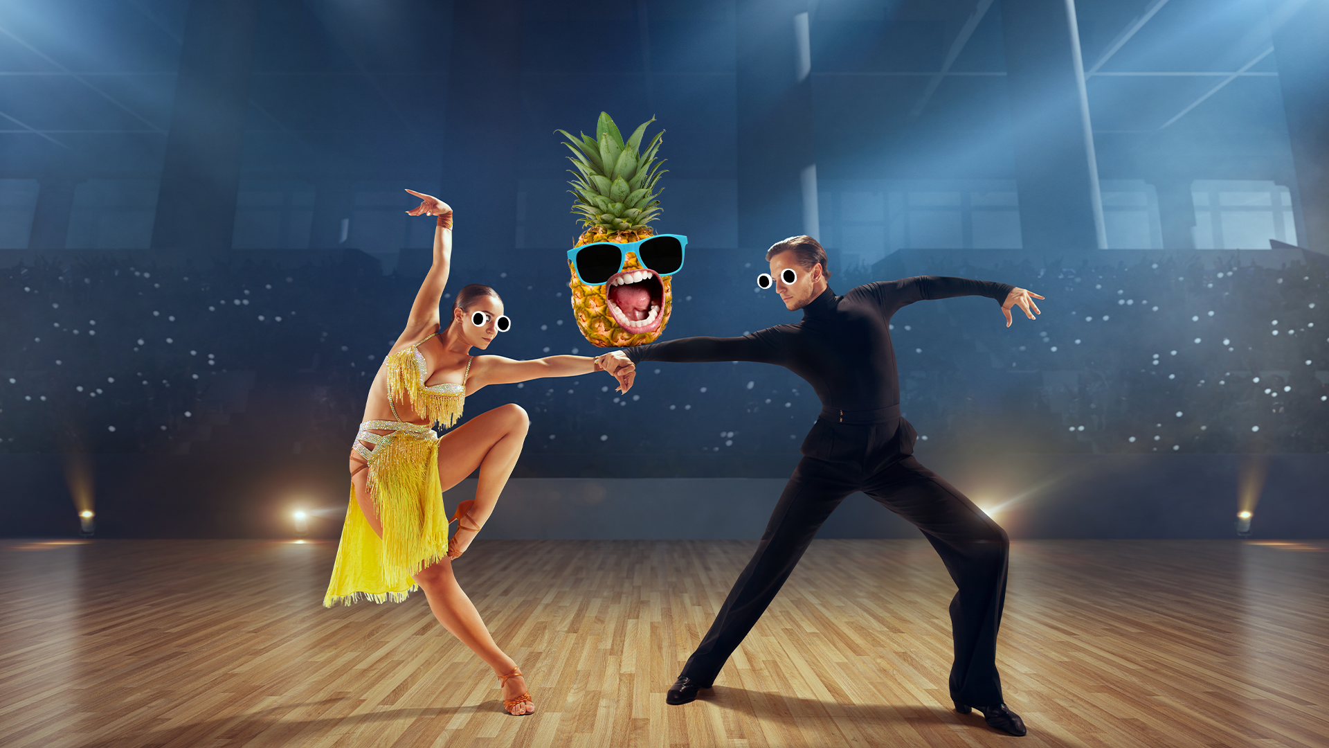 Ball dancing couple with screaming pineapple