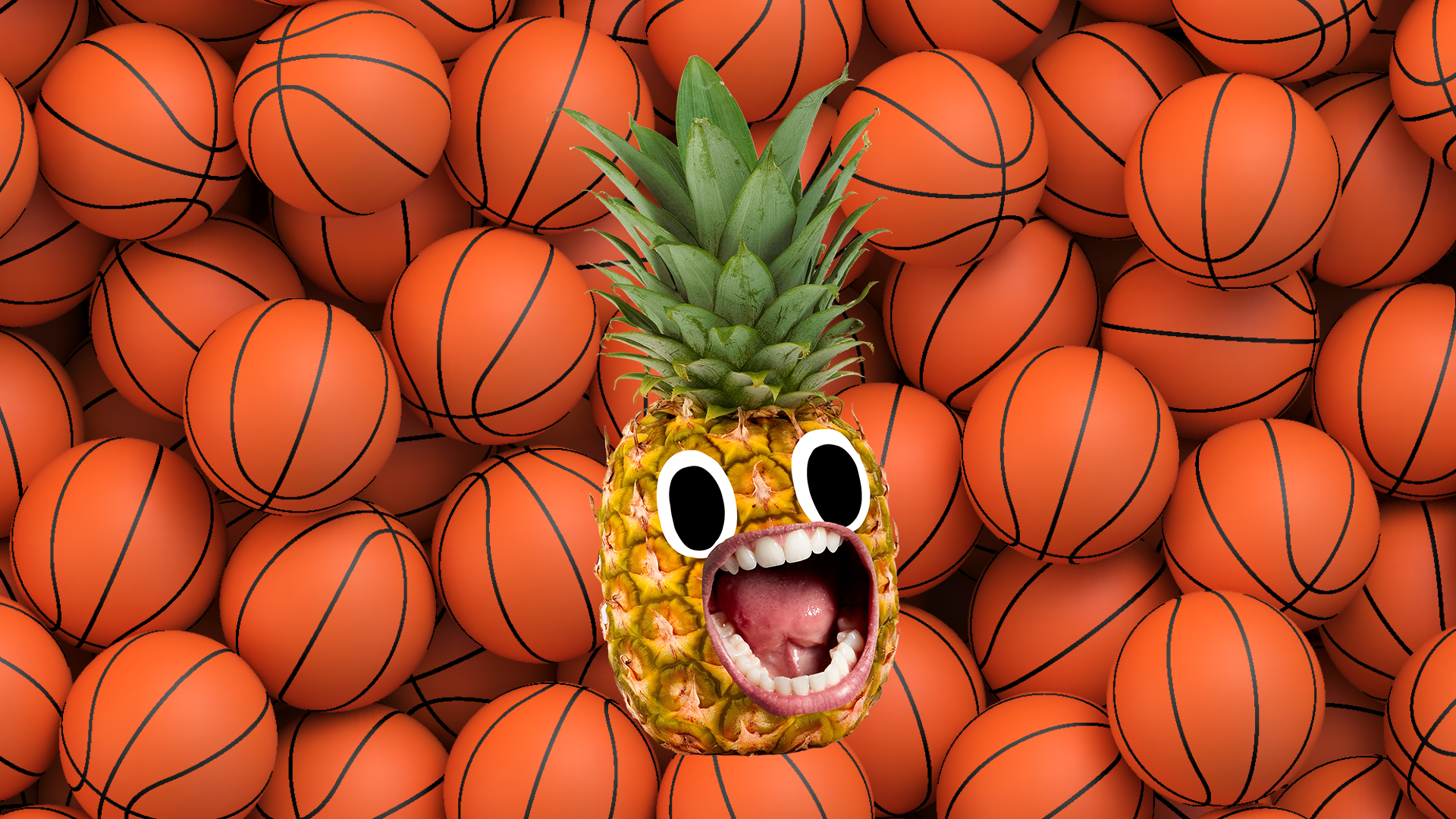 Screaming pineapple on basketball background