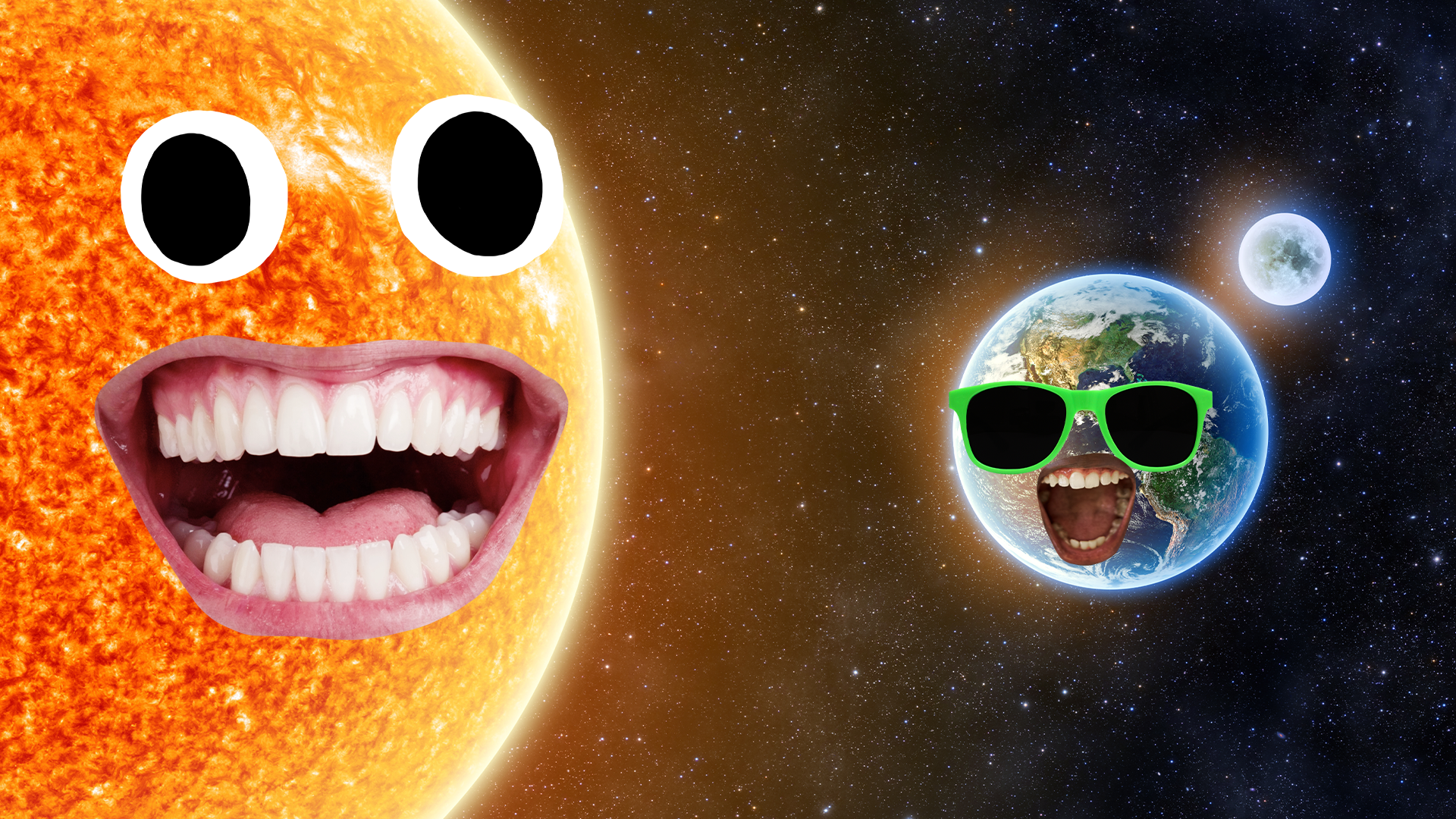Sun and Earth with goofy faces