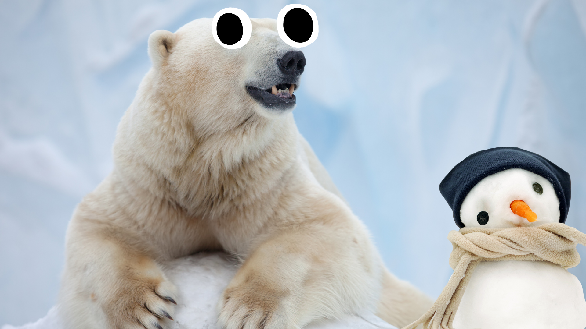 Polar bear with derpy snowman