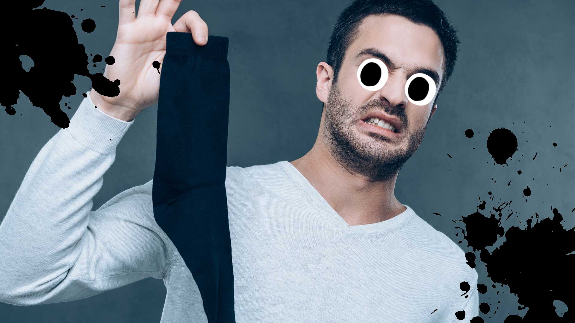 A man holding a smelly sock