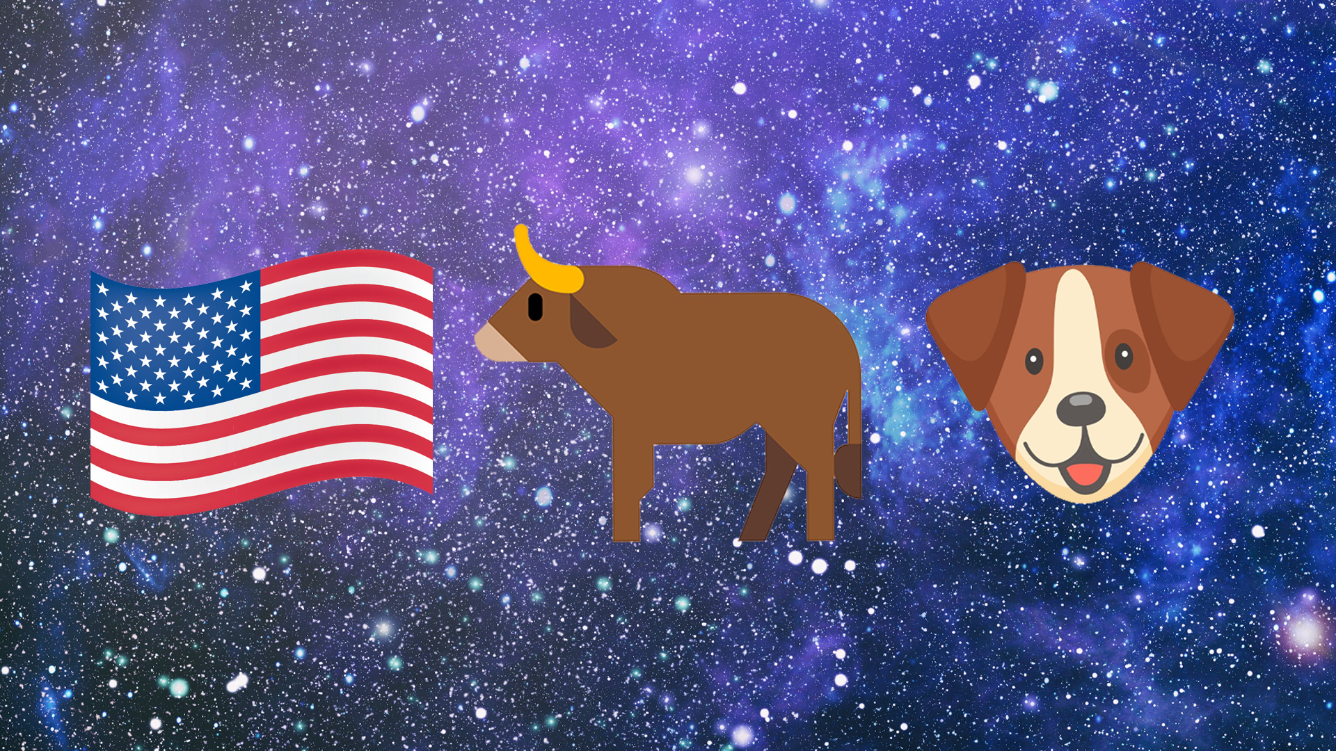 American flag, bull emoji, dog emoji