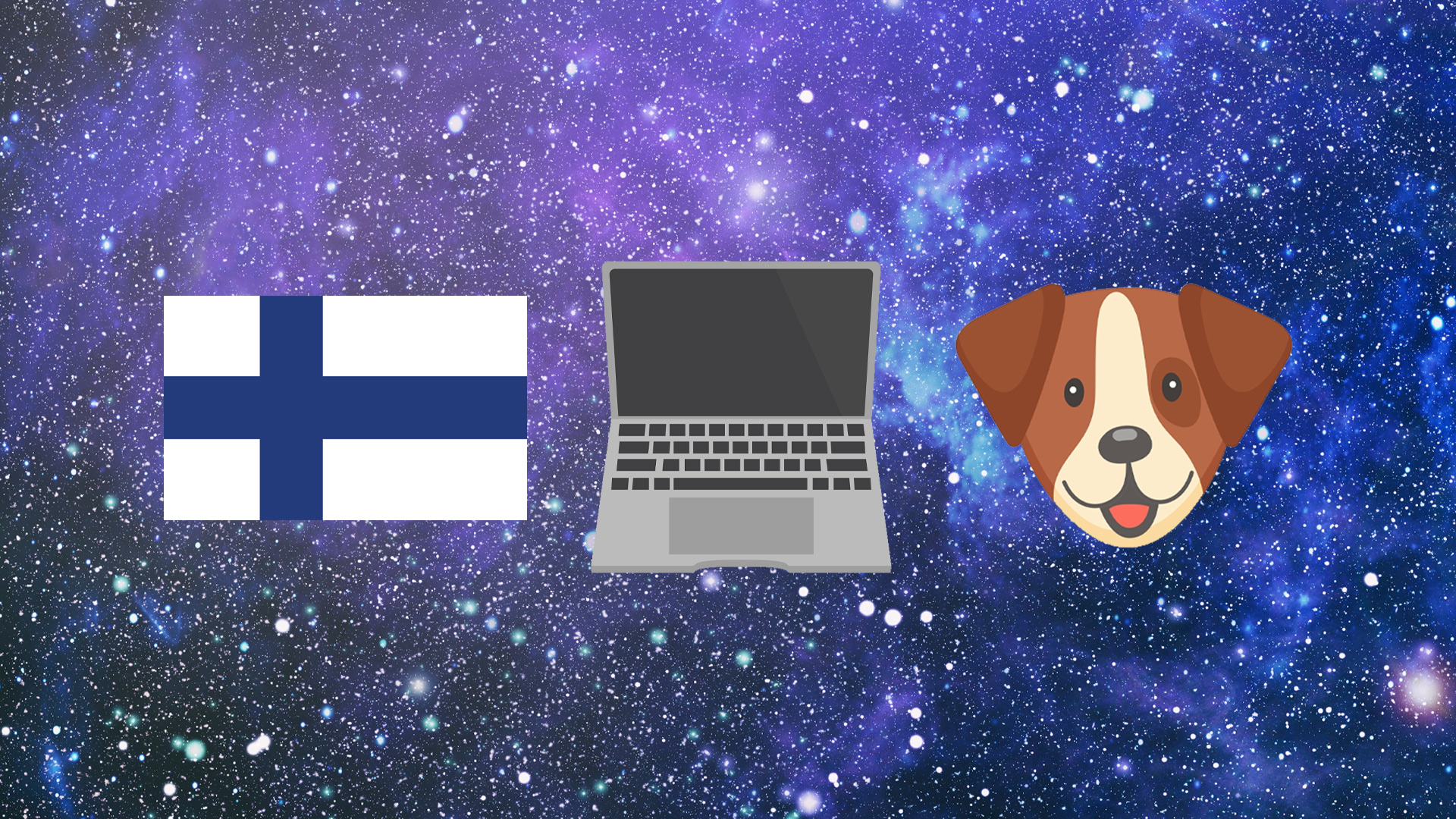 A Finnish flag, laptop emoji and dog emoji
