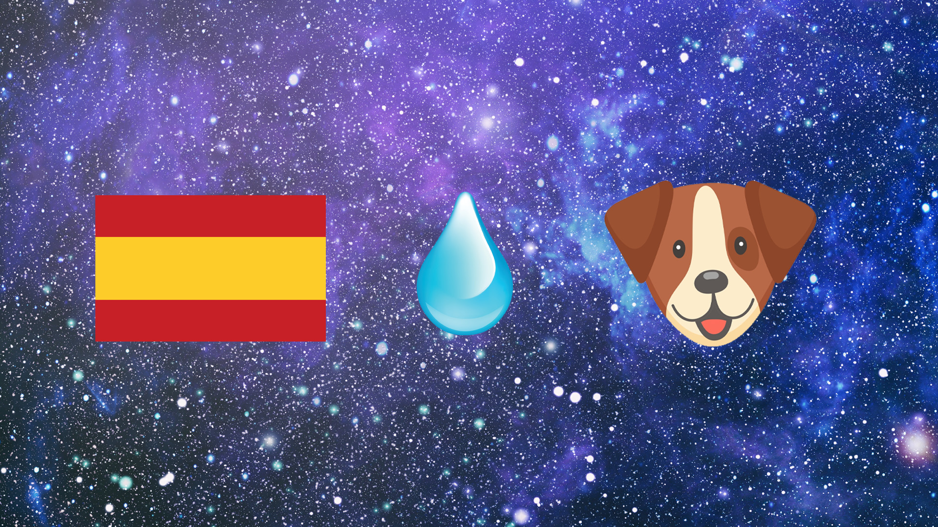 Spain flag, drop of water, dog emoji