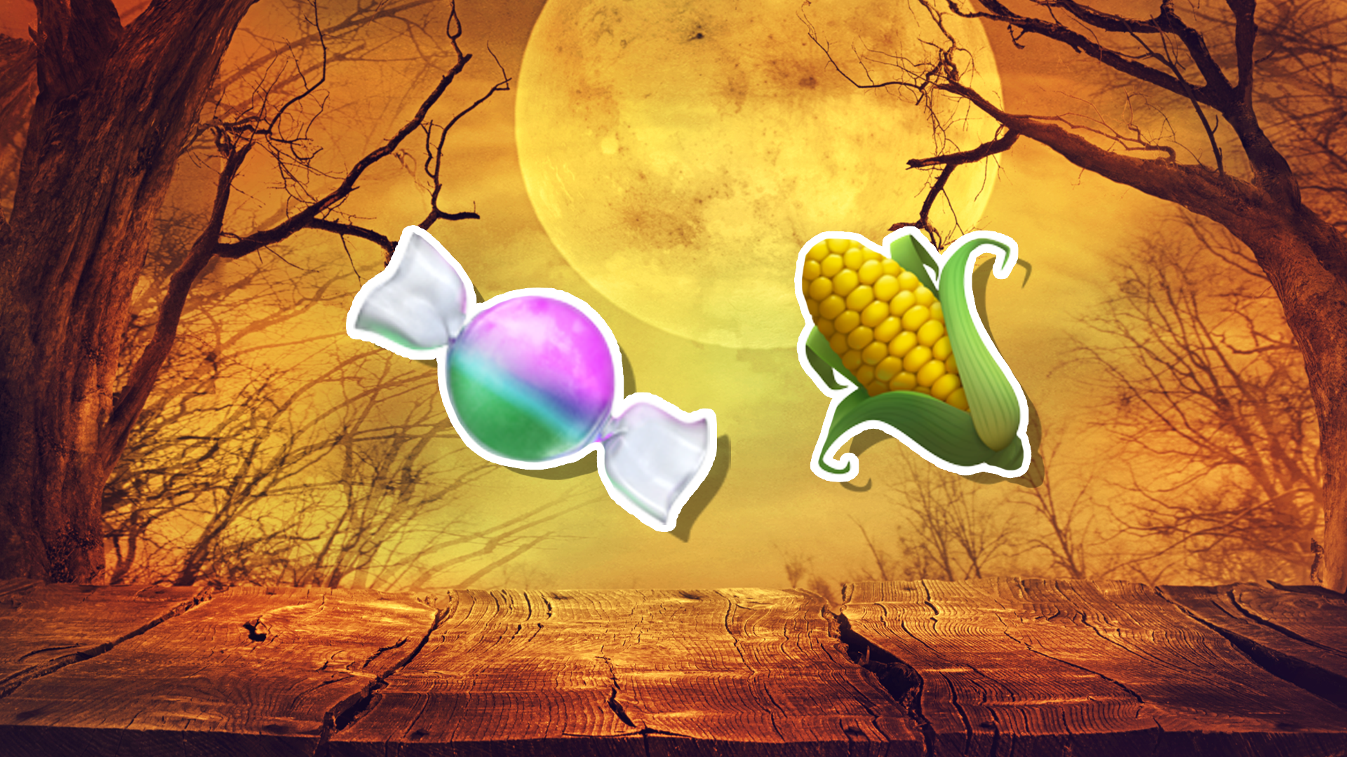 Halloween emoji featuring sweets and a vegetable