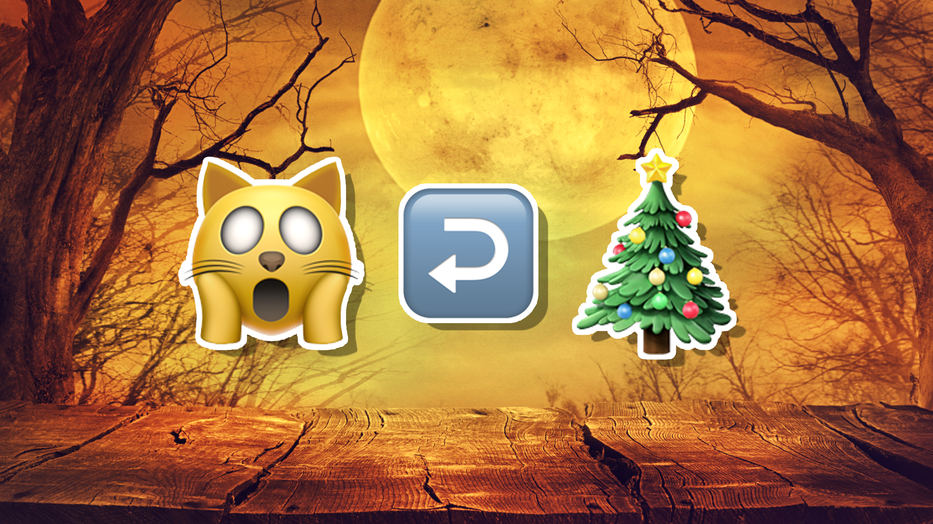 Halloween emojis including a cat, an arrow and a Christmas tree