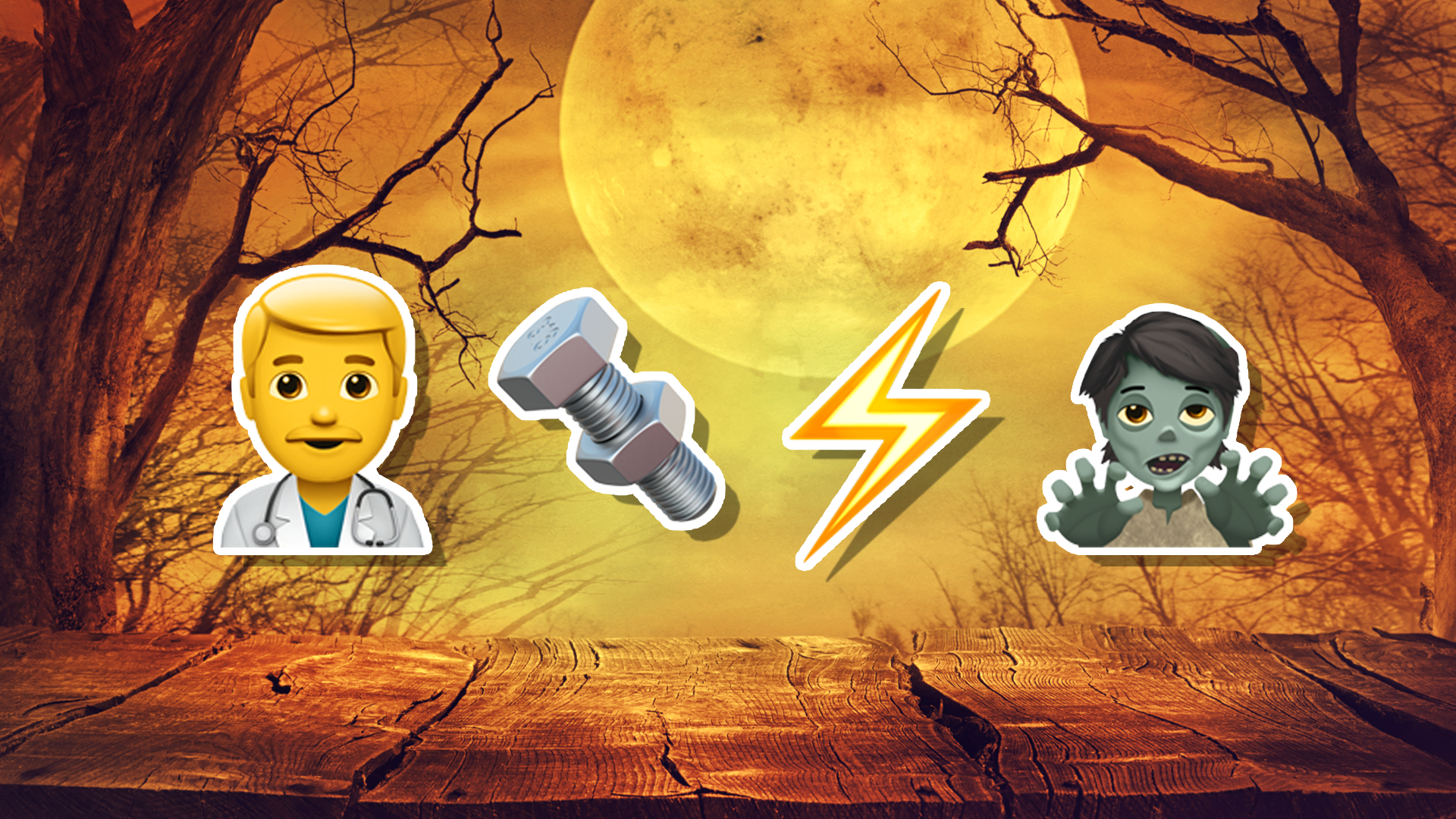 Halloween emoji with a doctor, a bolt, lightning and a zombie